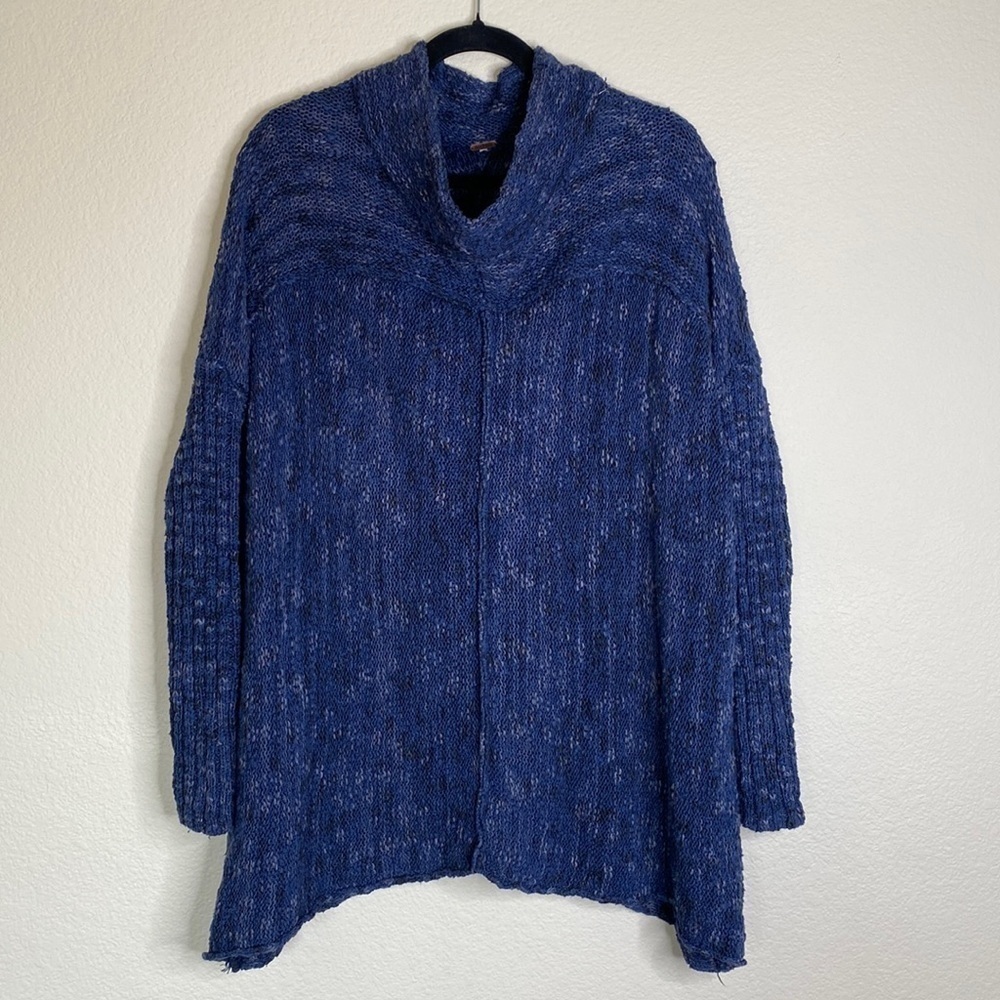 Anthropologie Free People blue knitted cowl sweater oversized